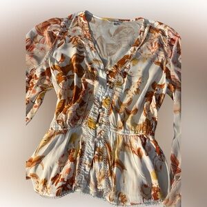 Guess Floral Button-Up Blouse - White and Brown